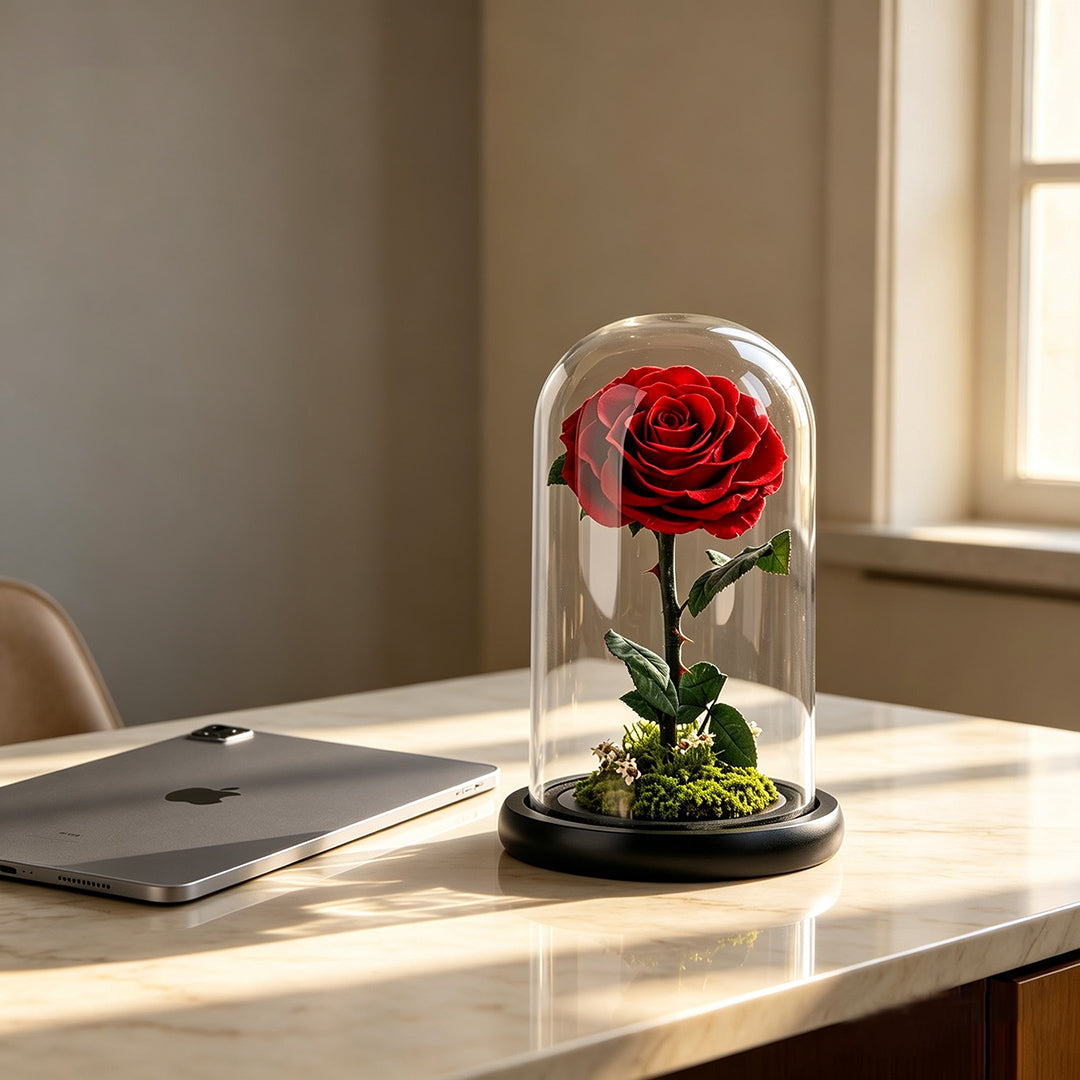 Real Preserved Rose with Moss Base