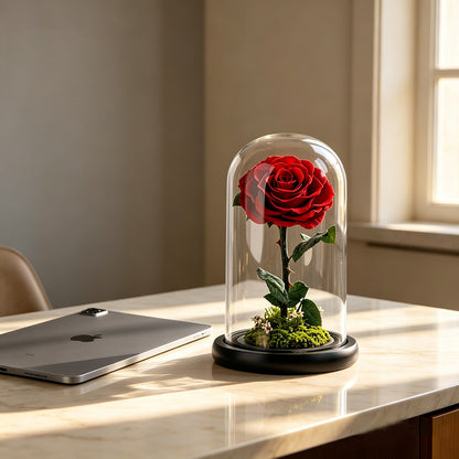 Real Preserved Rose with Moss Base